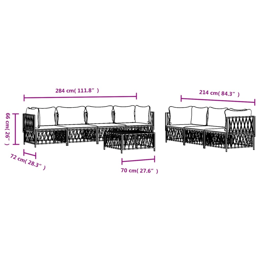 Salon de jardin meuble d'extérieur ensemble de mobilier 8 pièces avec coussins anthracite acier
