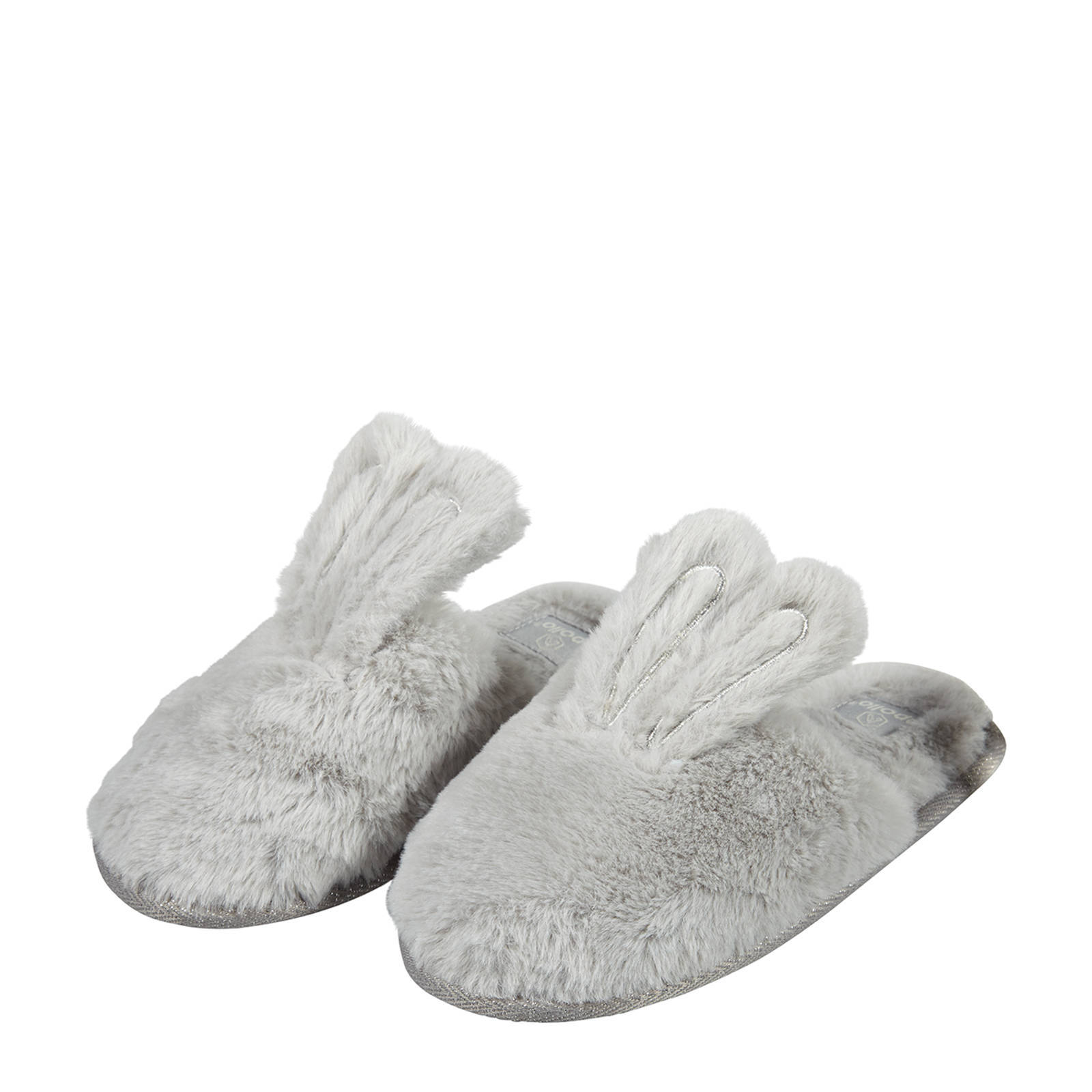 Apollo imitatiebont pantoffels met bunny oren lichtgrijs