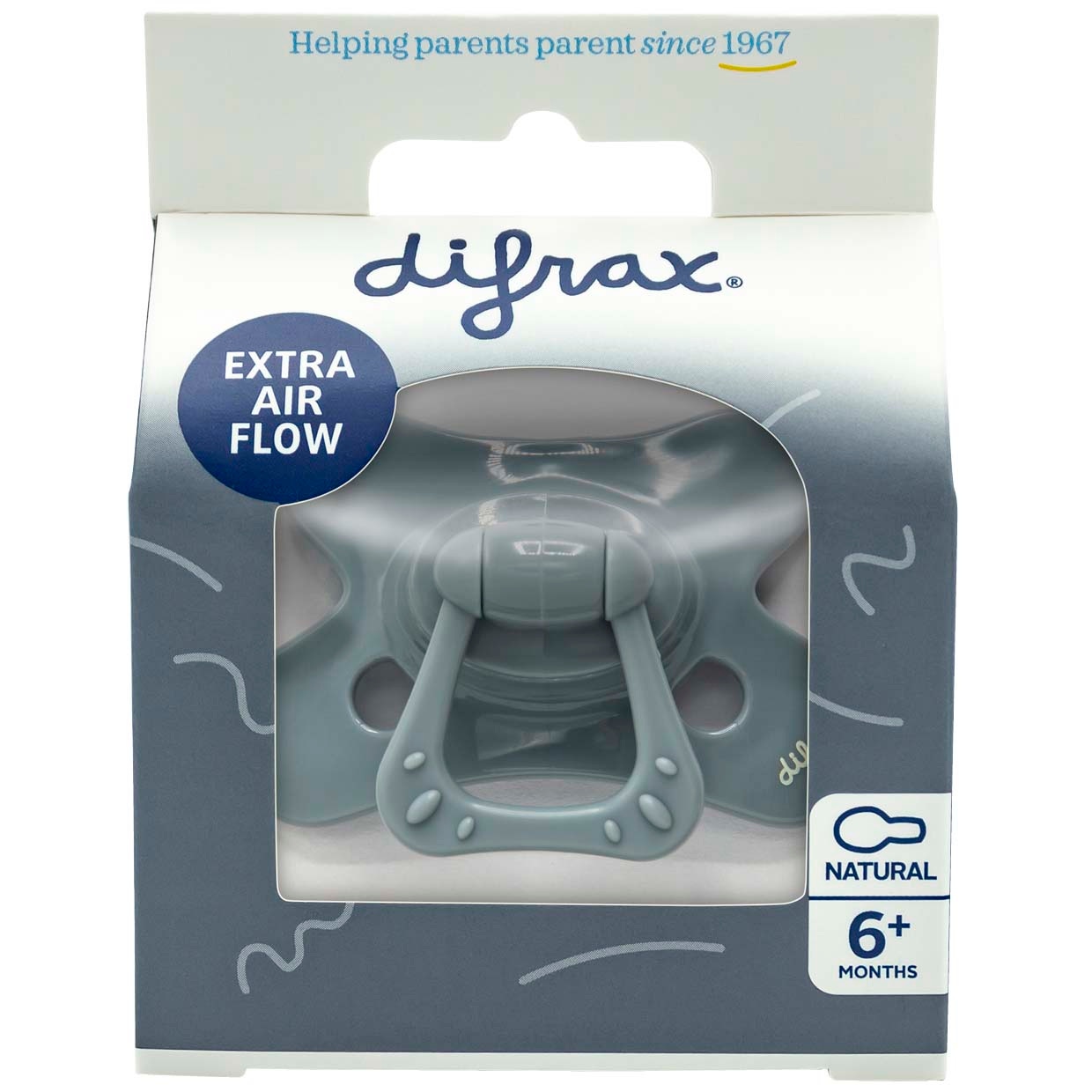 Difrax fopspeen Pure 6+ mnd grijs