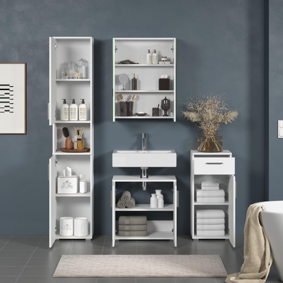 trendteam smart living - 4-teilige Badezimmerkombination Badmöbel - Badezimmer - Wons - Aufbaumaß (BxHxT) 164 x 192 x 32 cm - Farbe Weiß Hochglanz - 220790101