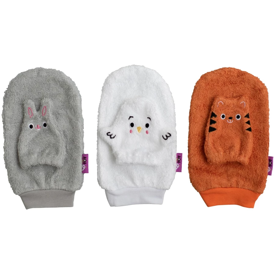 TidyTot Waschhandschuhe Tidy Tot Bambus Waschhandschuhe 3 Paar MausPinguinTiger