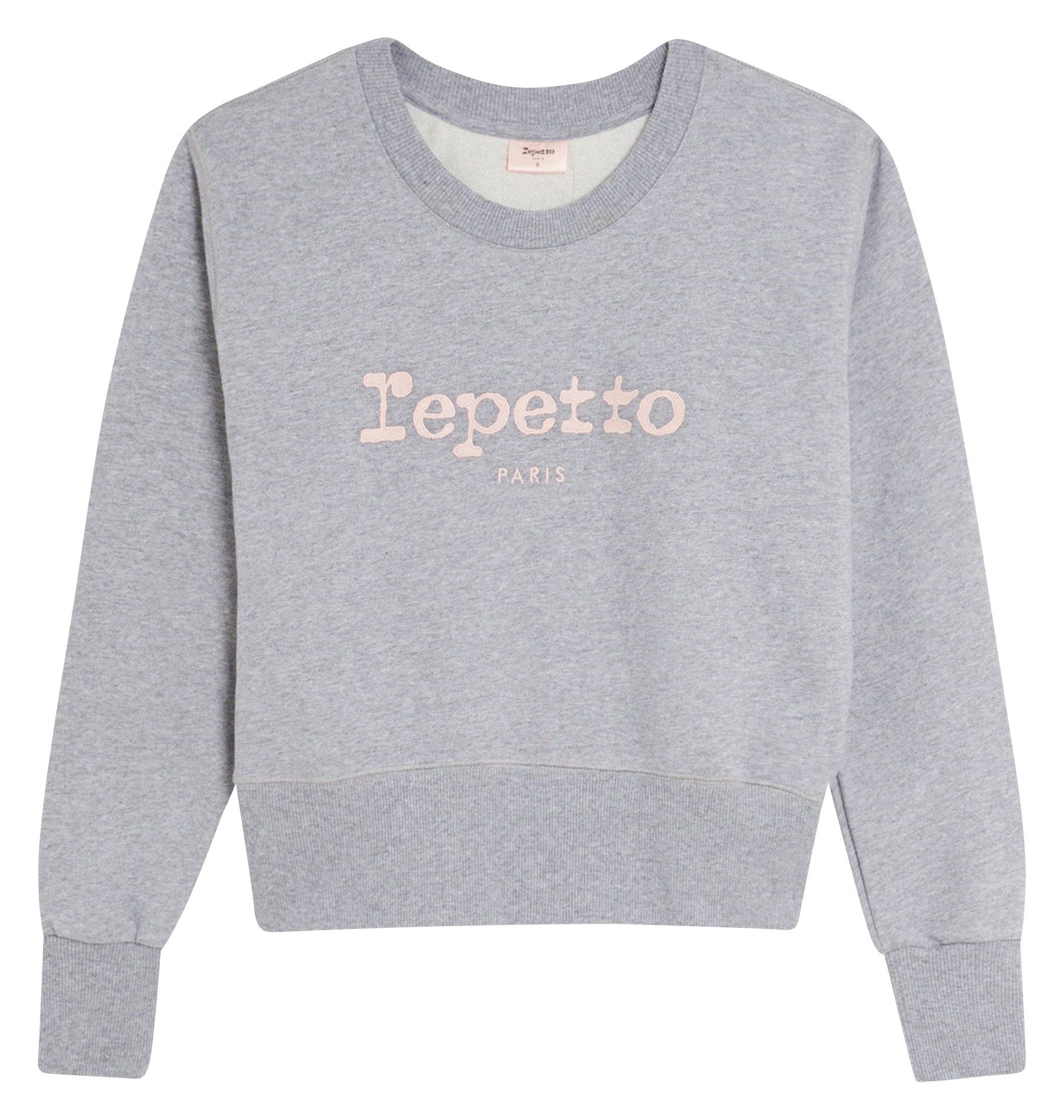 Sweatshirt col rond en coton brodé | Gris