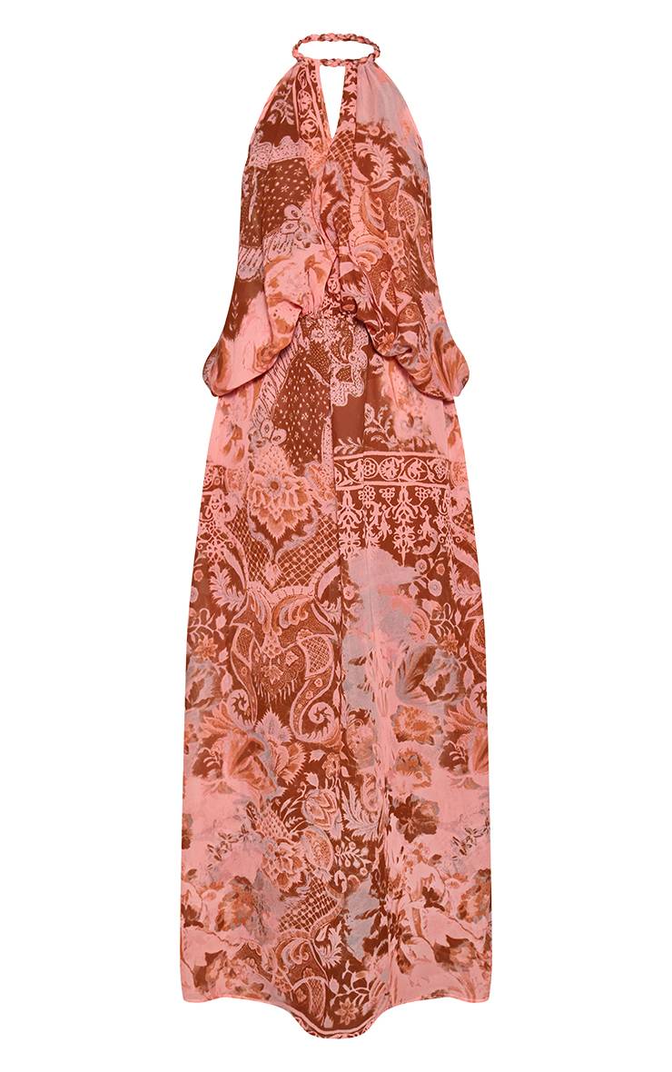 Pêche Robe Maxi En Mousseline À Imprimé Cachemire Avec Col Licou