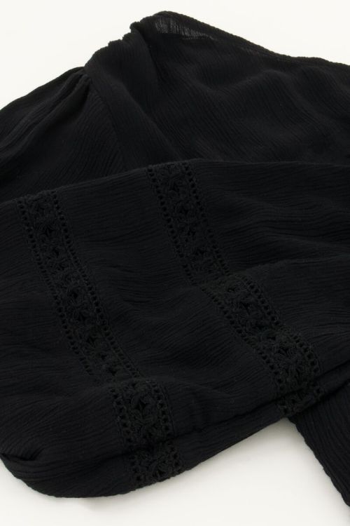 Zwarte one-shoulder top met smock en tapes