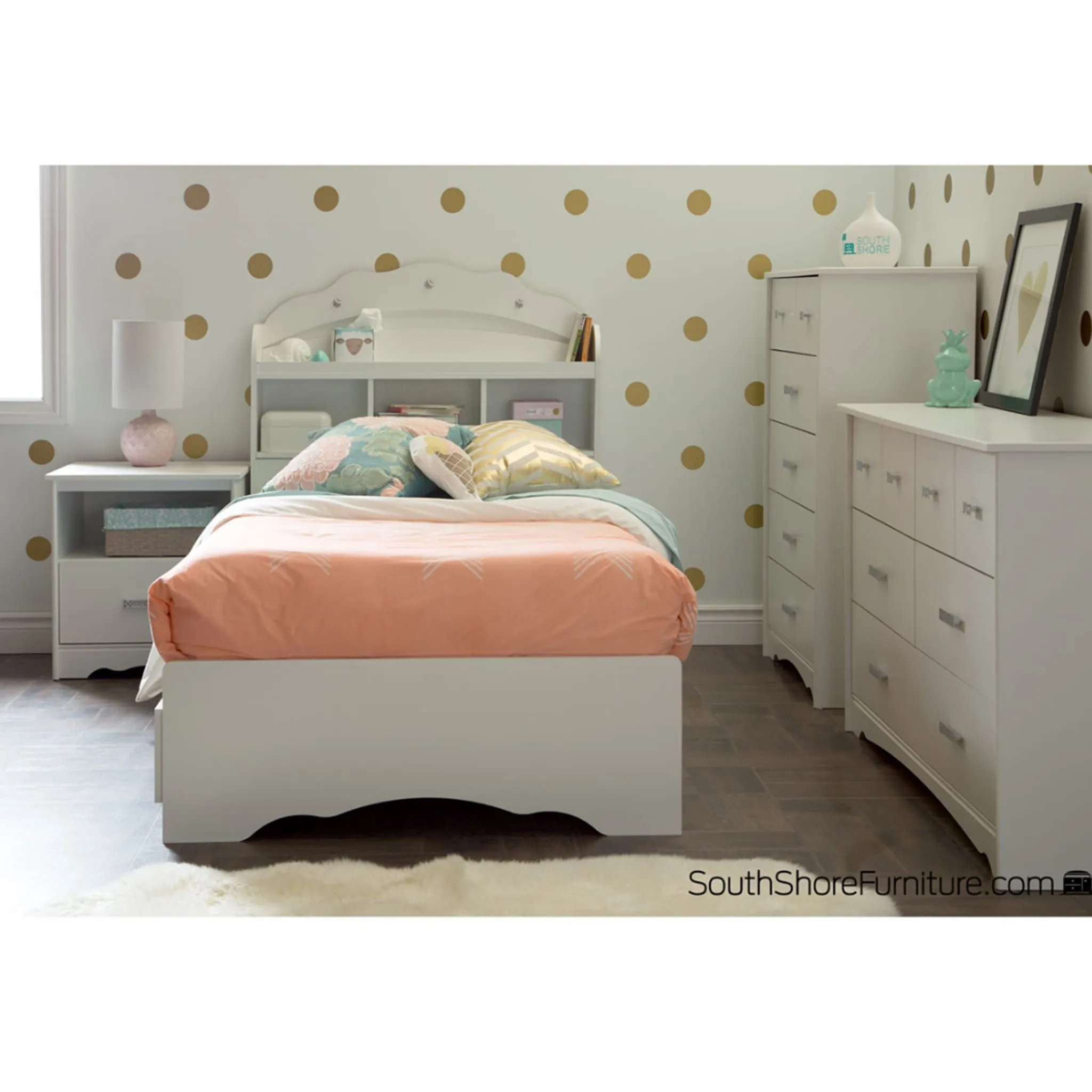 South Shore Table de Nuit 1 Tiroir Tiara - Blanc Solide
