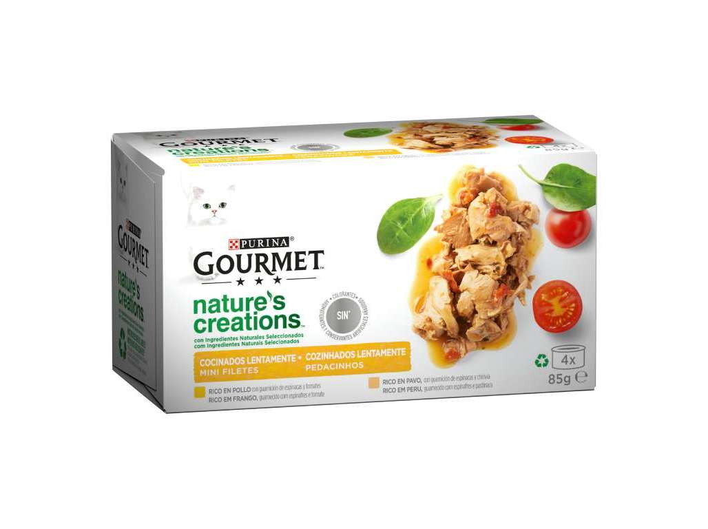 COMIDA HÚMIDA PARA GATO GOURMET NATURES CREATIONS COM FRANGO E PERÚ 4X85G