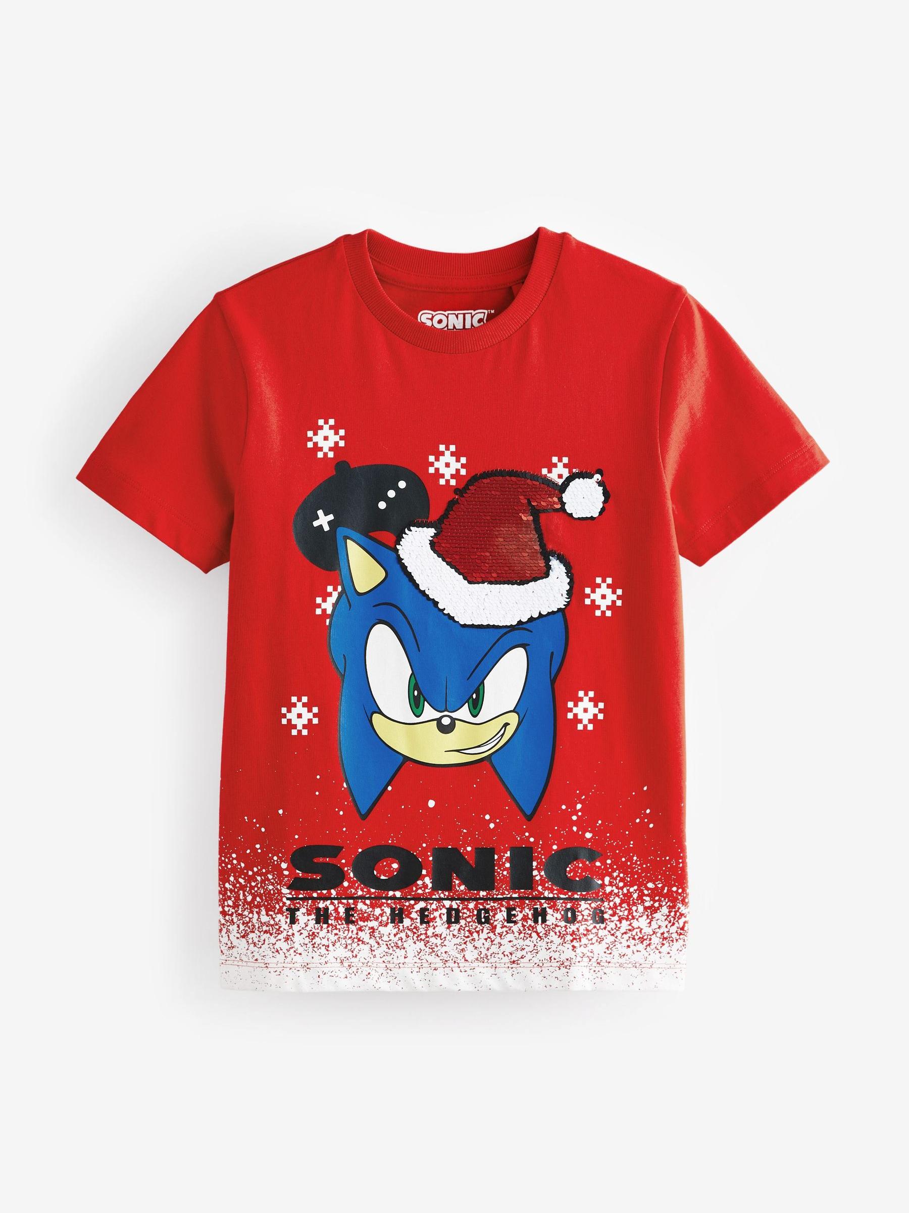 Rood - Sonic gelicentieerd 100% katoenen T-shirt Kerstmis (3-16 jr)