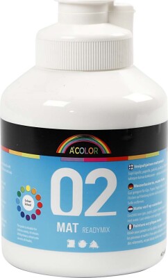 A-Color - Skole Akrylmaling - Mat - Hvid - 500 ML