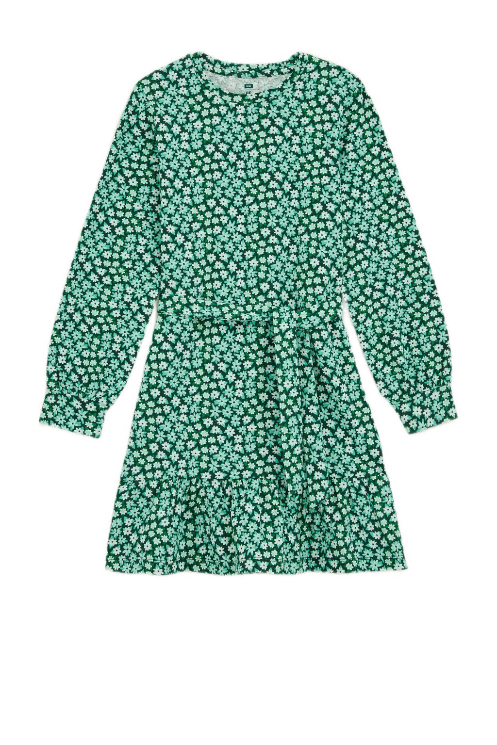 WE Fashion gebloemde jurk donkergroen/mintgroen/wit