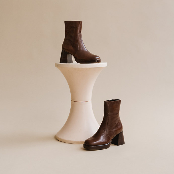 Boots à plateformes  en cuir vieilli marron
