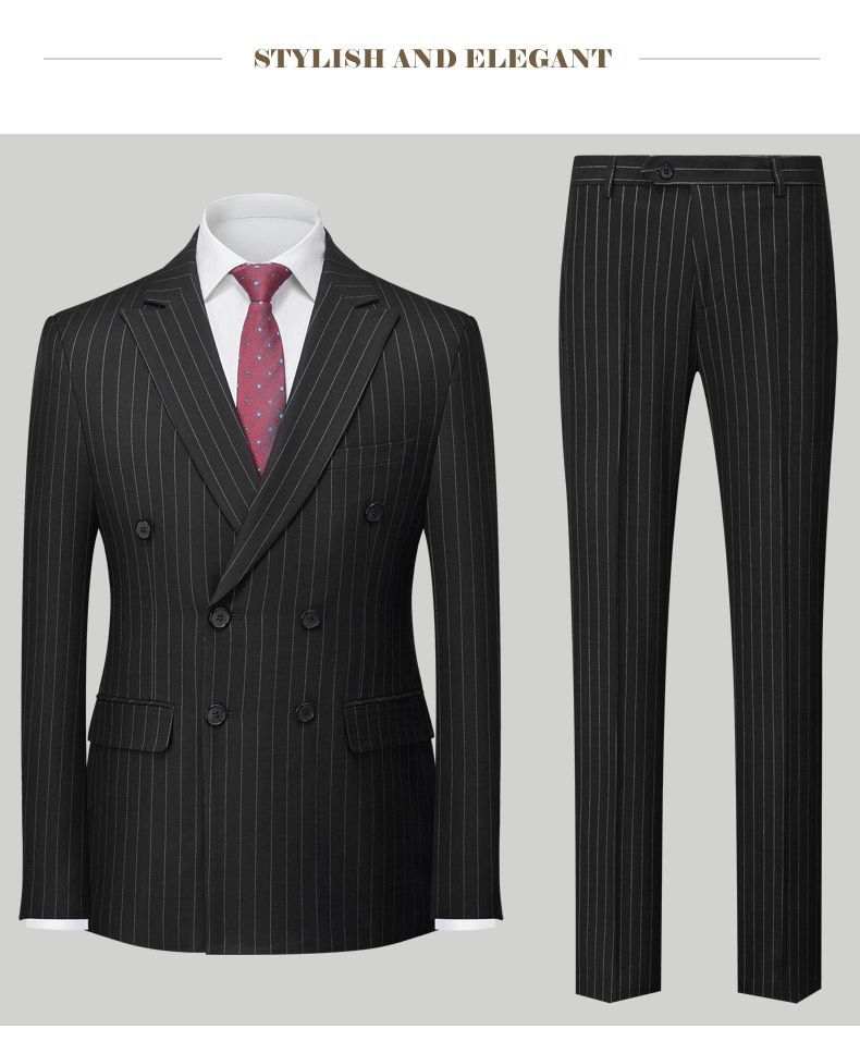 Oeps - Set: Reverskraag, krijtstreep, dubbelrijs blazer + middelhoge pantalon