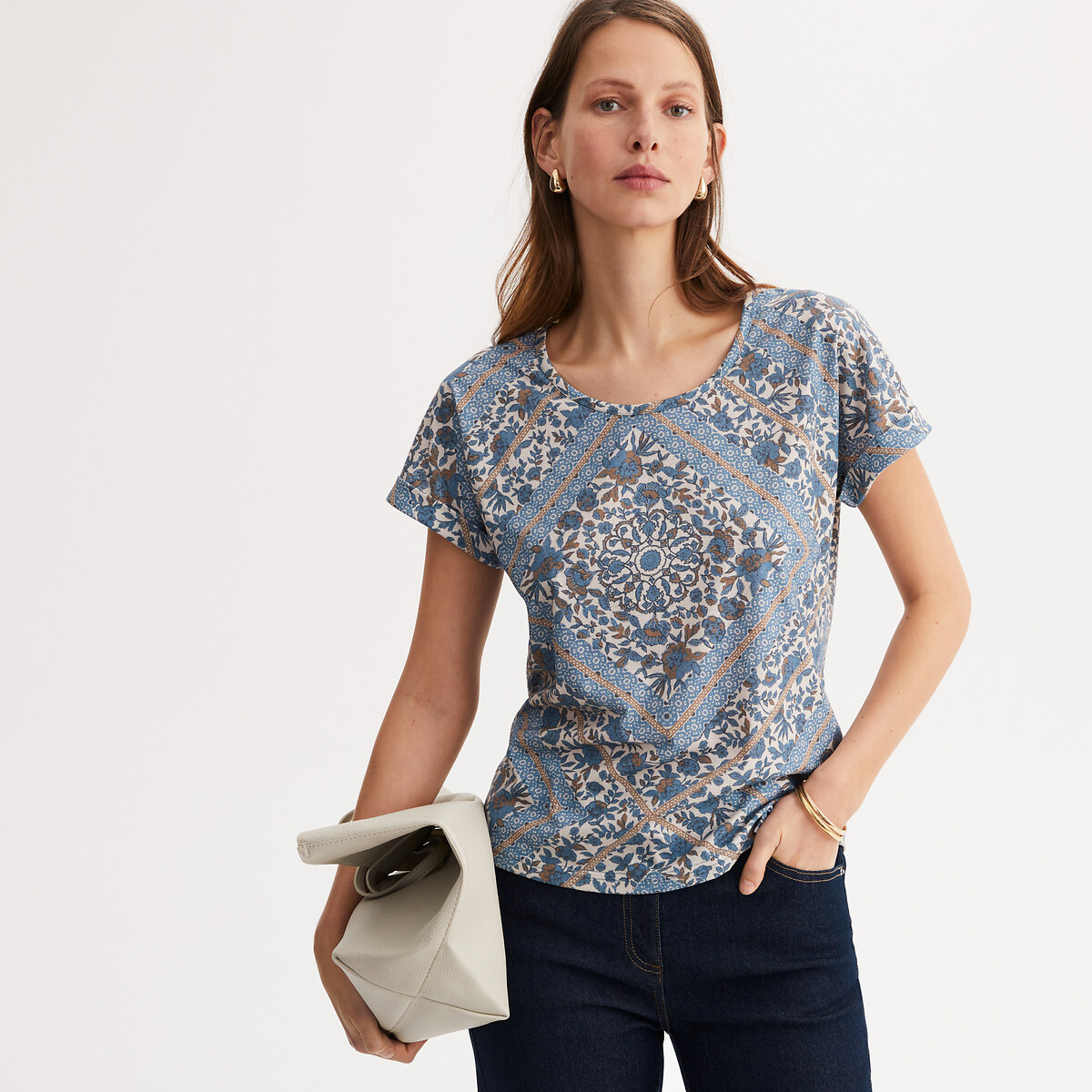 ANNE WEYBURN<br>Camiseta estampada com gola redonda e mangas curtas