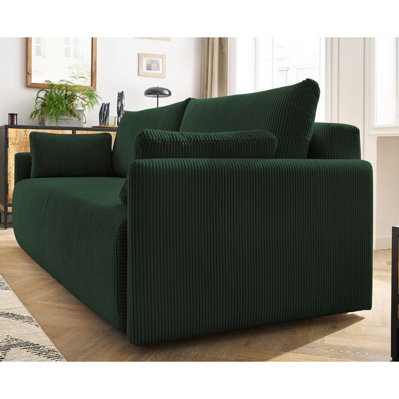 Bobochic Canapé convertible coffre marcel velours côtelé vert  - 211x100x86 cm