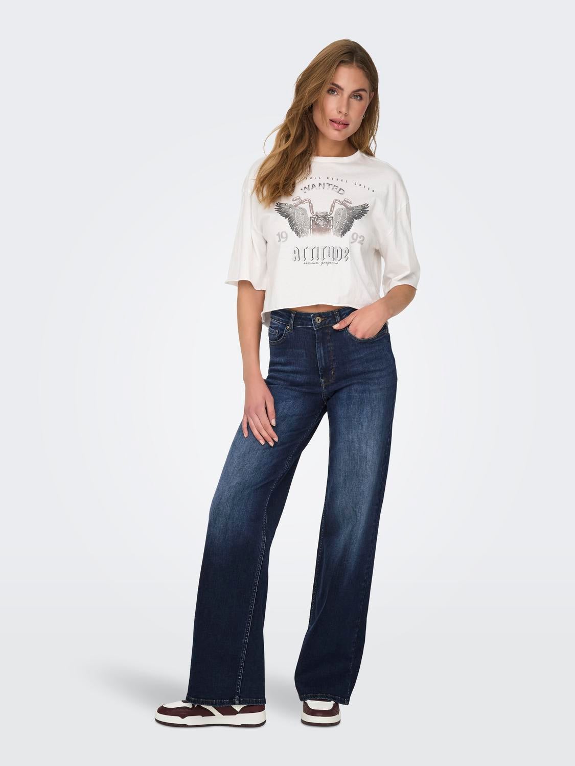 ONLMADISON Hohe Taille Weiter Beinschnitt Jeans Dark Blue Denim