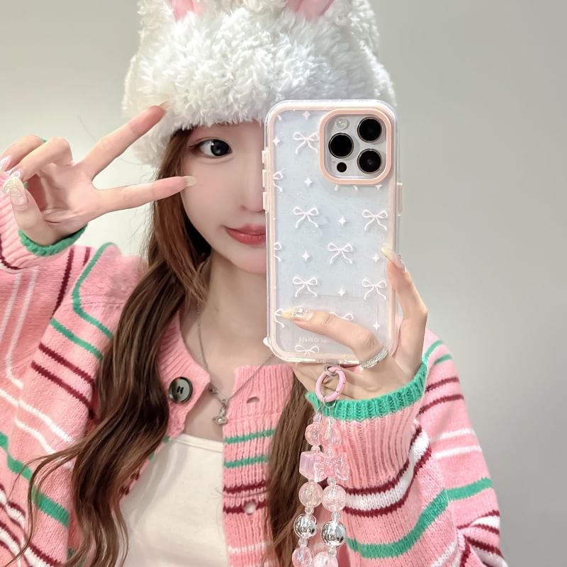 Fonekase - Bow telefoonhoesje / bandje / set - iPhone 16 Pro Max / 16 Pro / 16 Plus / 16 / 15 Pro Max / 15 Pro / 15 Plus / 15 / 14 Pro Max / 14 Pro / 14 Plus / 14 / 13 Pro Max / 13 Pro / 13 / 13 Mini