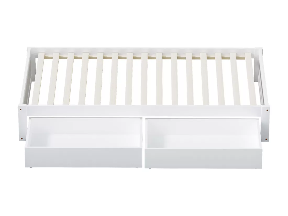 Lit simple avec 2 tiroirs et sommier à lattes en bois - 90x200cm - Blanc