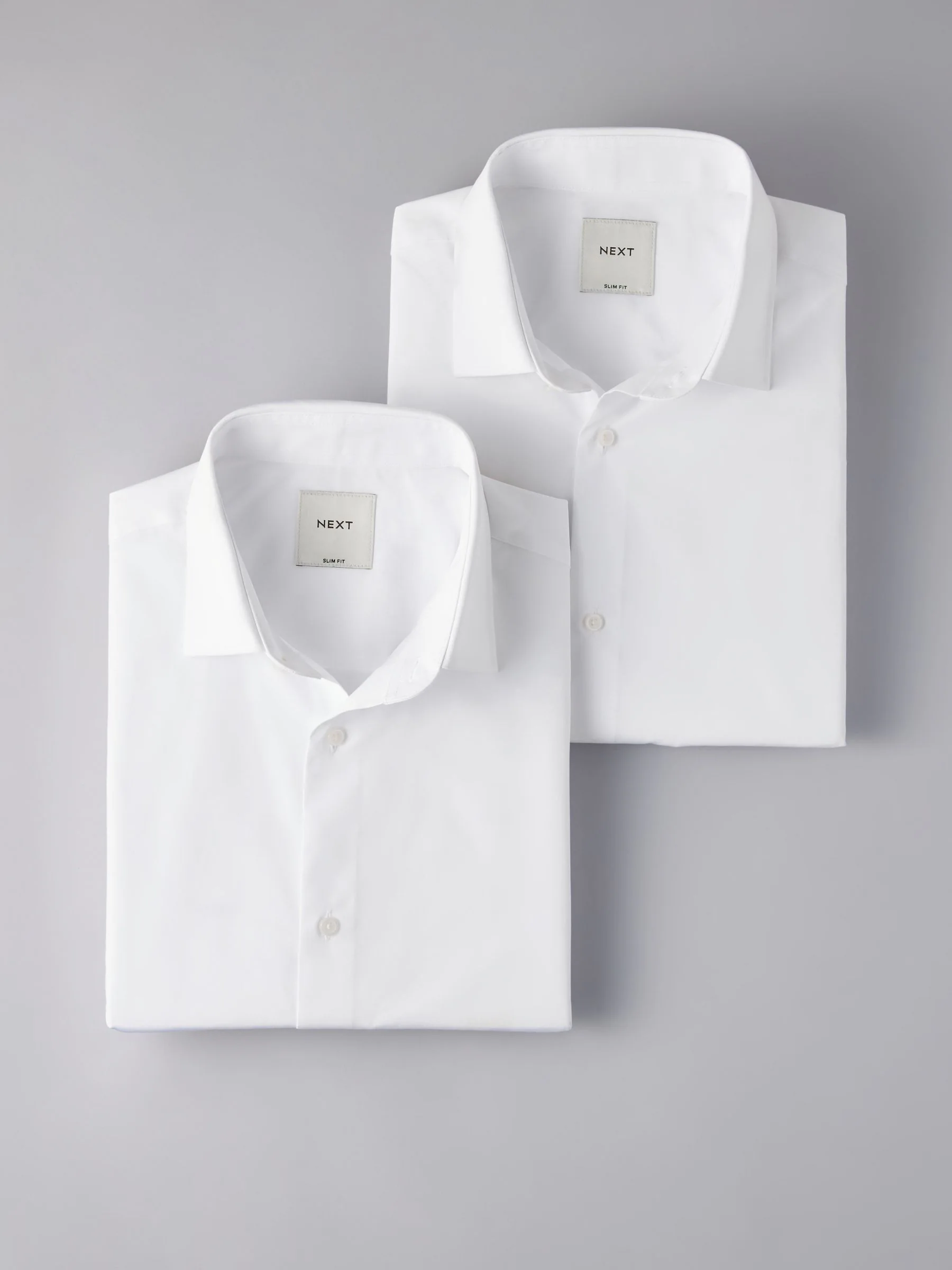 Wit - Slim Fit - Verpakking van 2 eenvoudig te strijken, nette overhemden met korte mouwen