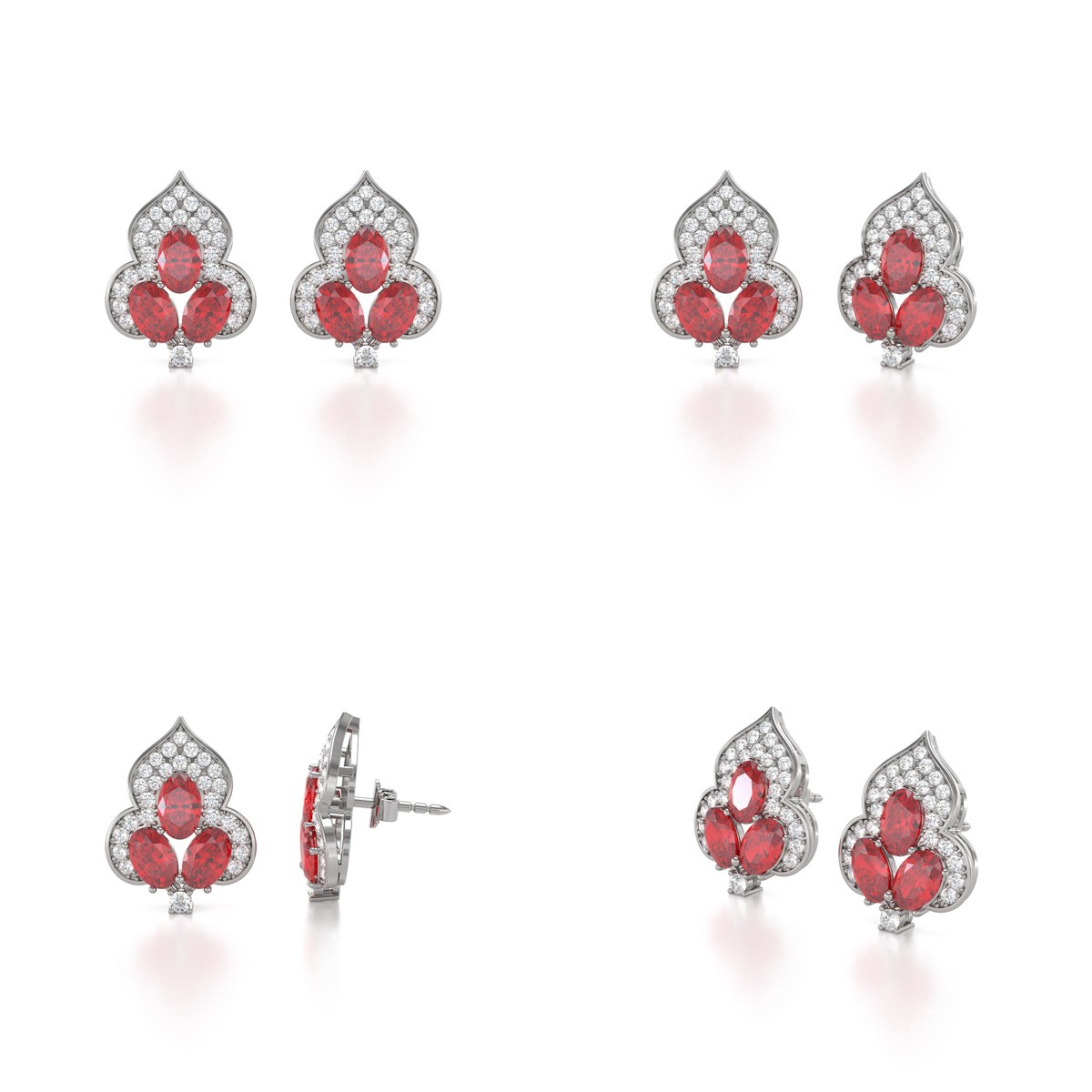 Boucles d'oreilles ADEN Or 585 Blanc et Rubis 3.5grs