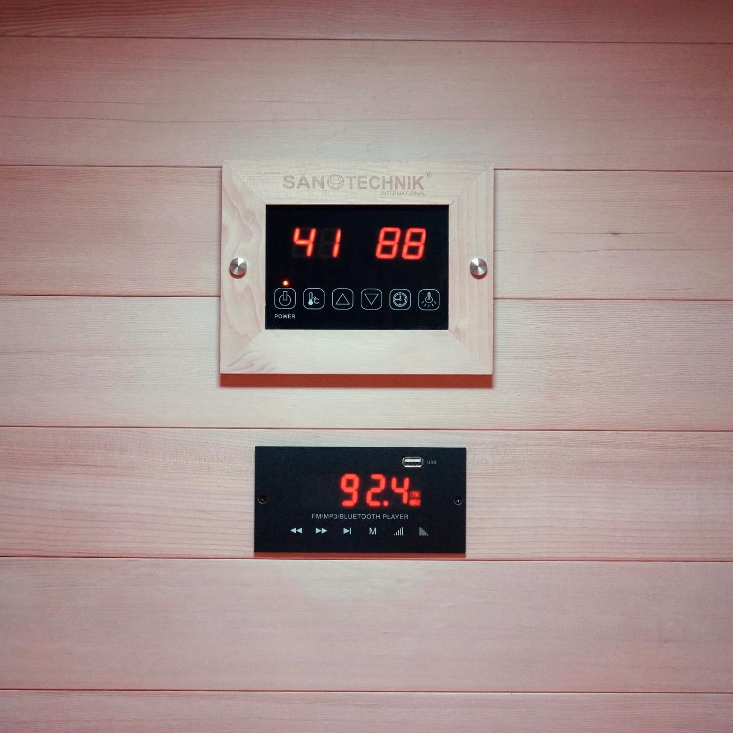 Sanotechnik Infrarotkabine RUBY 2 - für 2 Personen geeignet, inkl Vollspektrumstrahler - 120x100x195 cm - Wärmekabine mit MP3 Player & Bluetooth - LED Beleuchtung (7 Farben) - Infrarot-Sauna