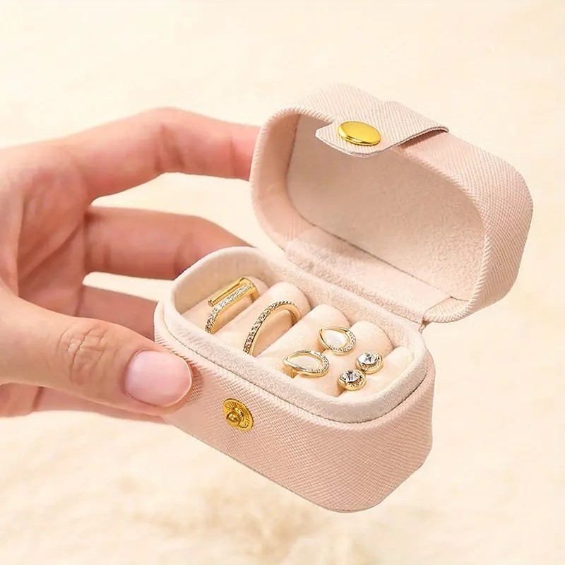 Mini Leder Schmuckschatulle Reise Aufbewahrungsbox Organizer für Ringe / Ohrringe - Schwarz