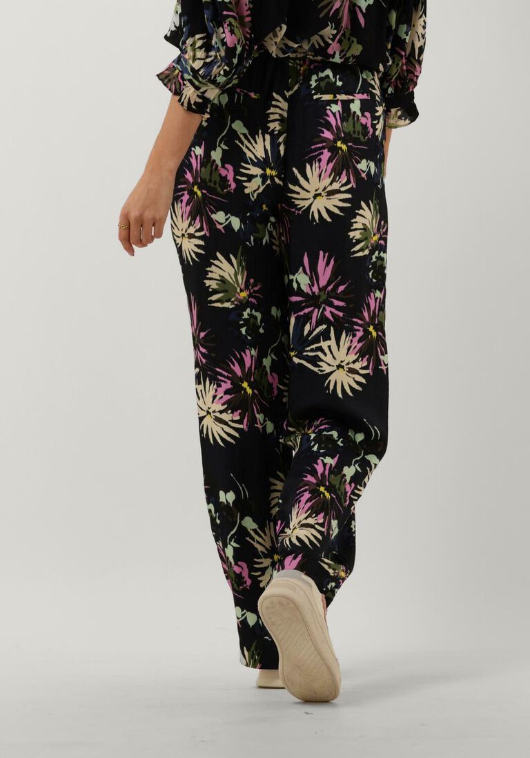 SCOTCH & SODA zwarte scotch & soda wijde broek gia - mid rise wide leg printed silky trousers