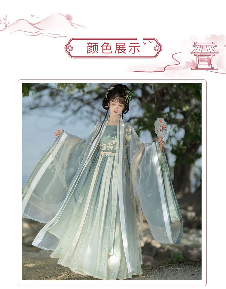 Francoix - Hanfu-kostuum met lange mouwen en bloemenborduurwerk