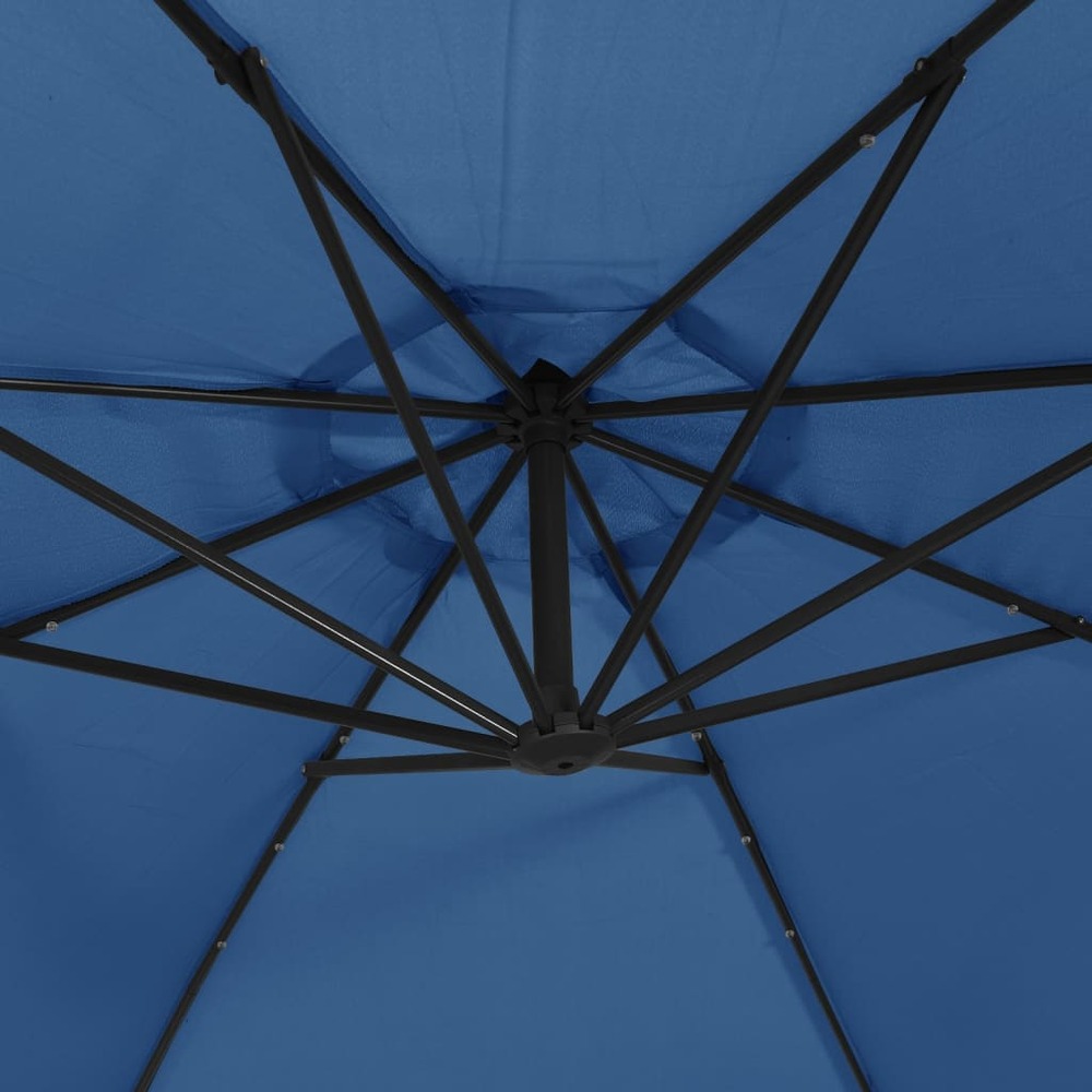 Parasol mobilier de jardin déporté à led et mât en acier 300 cm azuré