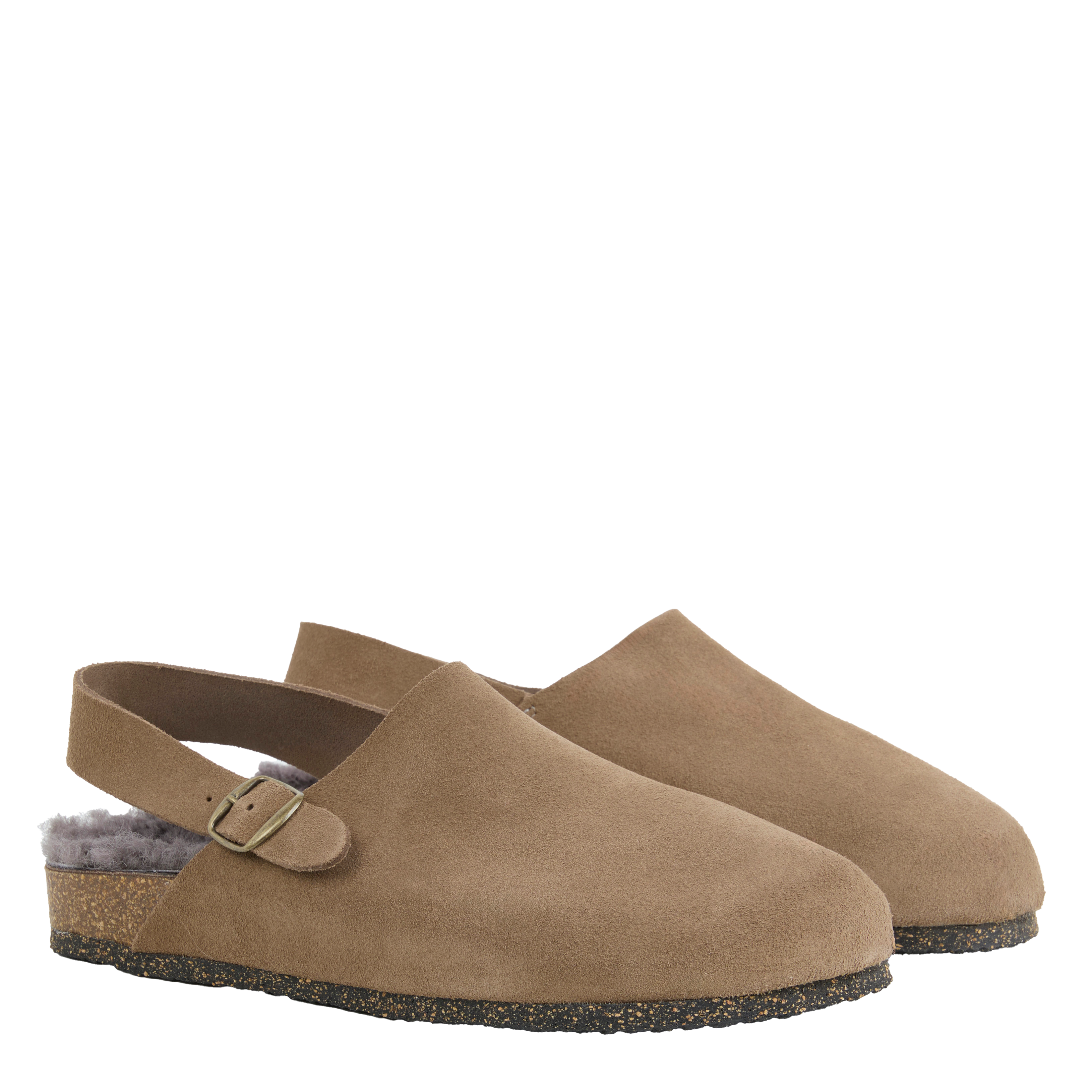 LEE - Sabots plats en cuir velours | Beige