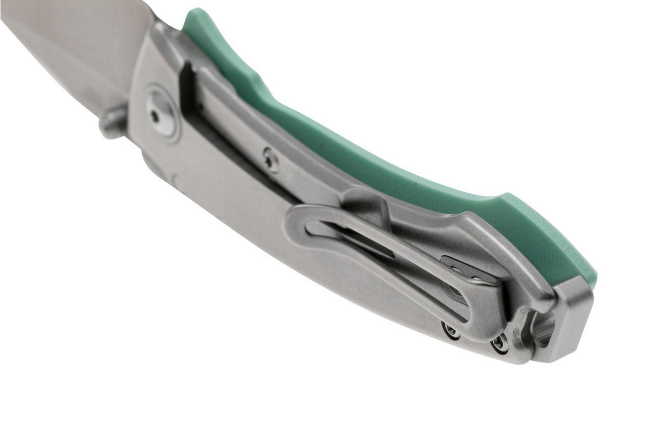 CRKT Tuna Compact 2522B Stonewashed 14C28N, Aqua Green G10, zakmes, Lucas Burnley design