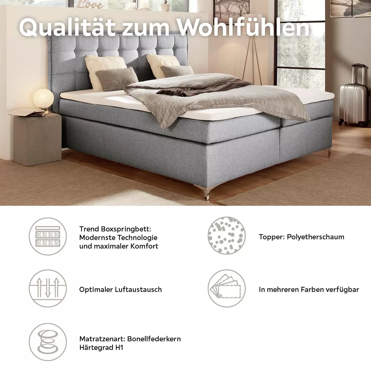 Boxspringbett Fabio 180 x 200 Grau