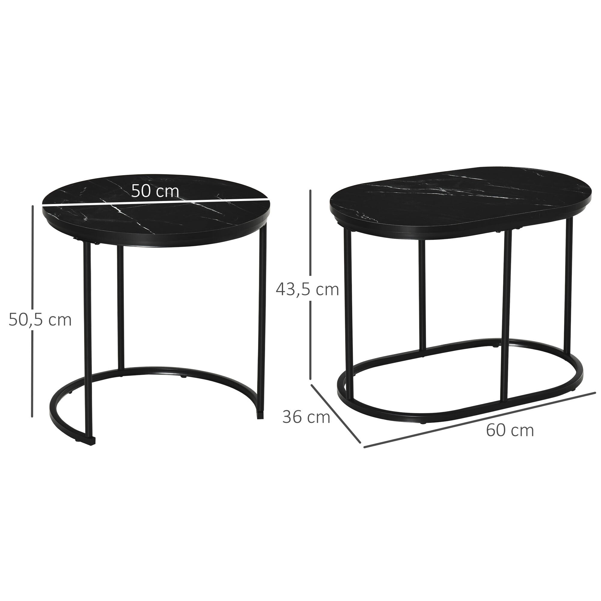 HOMCOM Couchtisch-Set ineinander Verstaubar schwarz 50L x 50B x 50,5H cm
