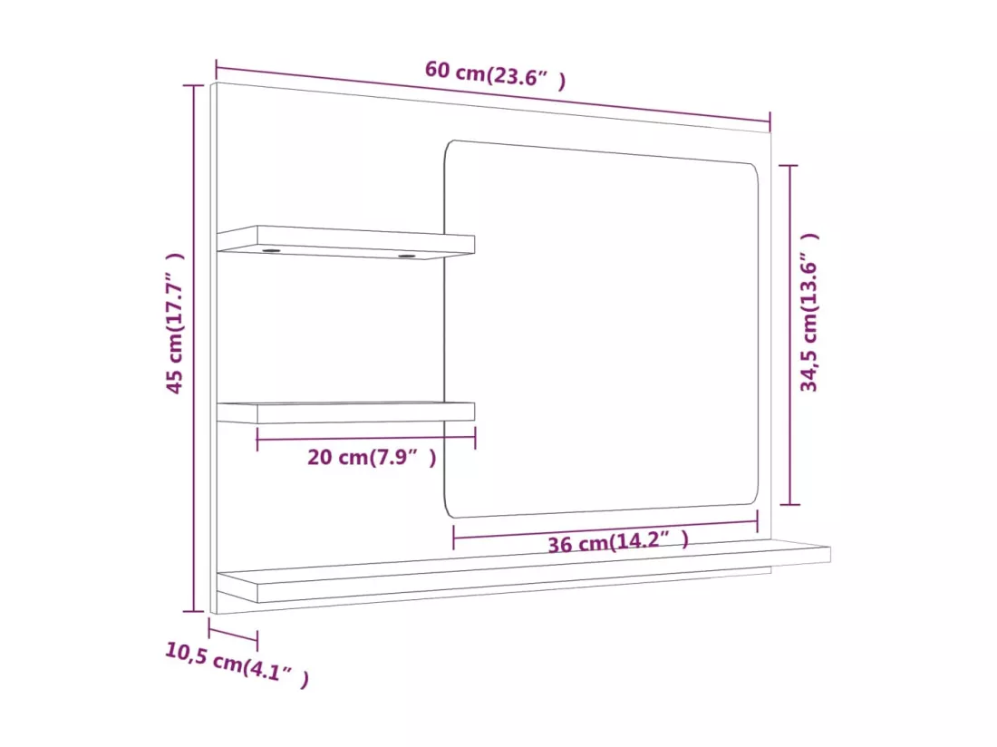 Miroir de bain Chêne fumé 60x10,5x45 cm Bois d'ingénierie