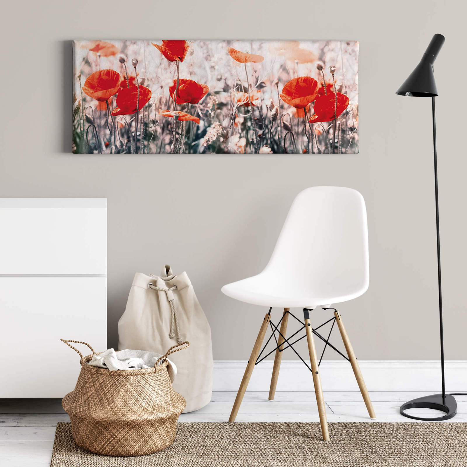 Leinwandbild BLUMENFELD - rot-grün - 100x40 cm
