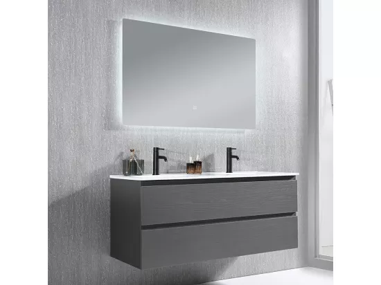 Meuble salle de bain double vasque 120cm gris et miroir LED LB-8331G