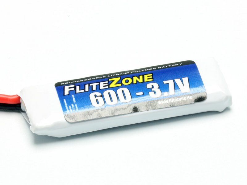 FliteZone RC-Akku LiPo 600 mAh 3.7 V 25C 1S LiPo Akku mit JST BEC Stecker für Flugmodelle