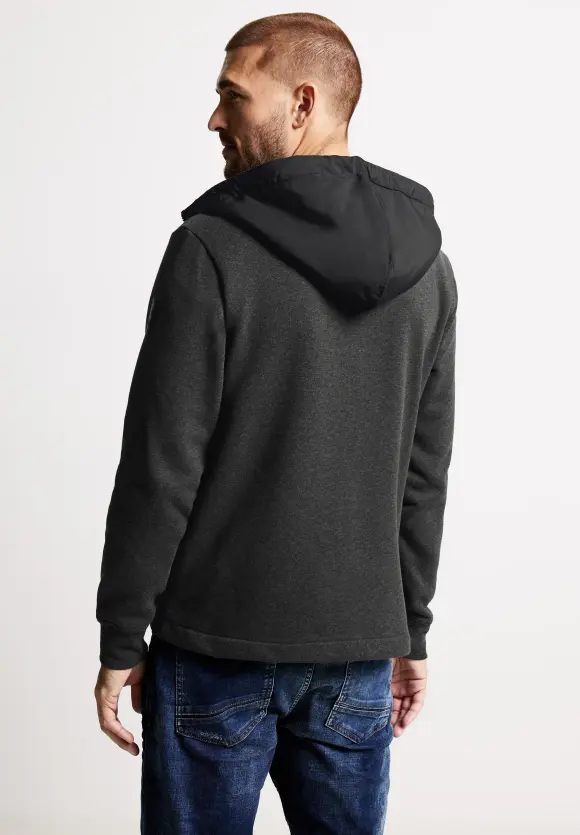 Sweatjacke im Materialmix - anthra grey melange