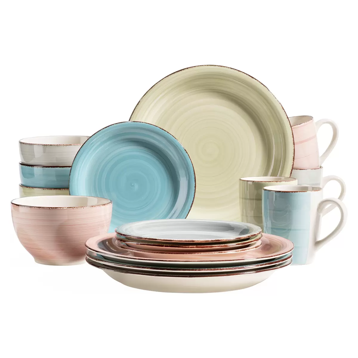 Geschirr-Set 16tlg. LUMACA blau,grün,rosa,türkis