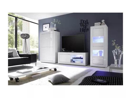 Vitrine avec porte en verre, collection CISA, coloris blanc laqué brillant