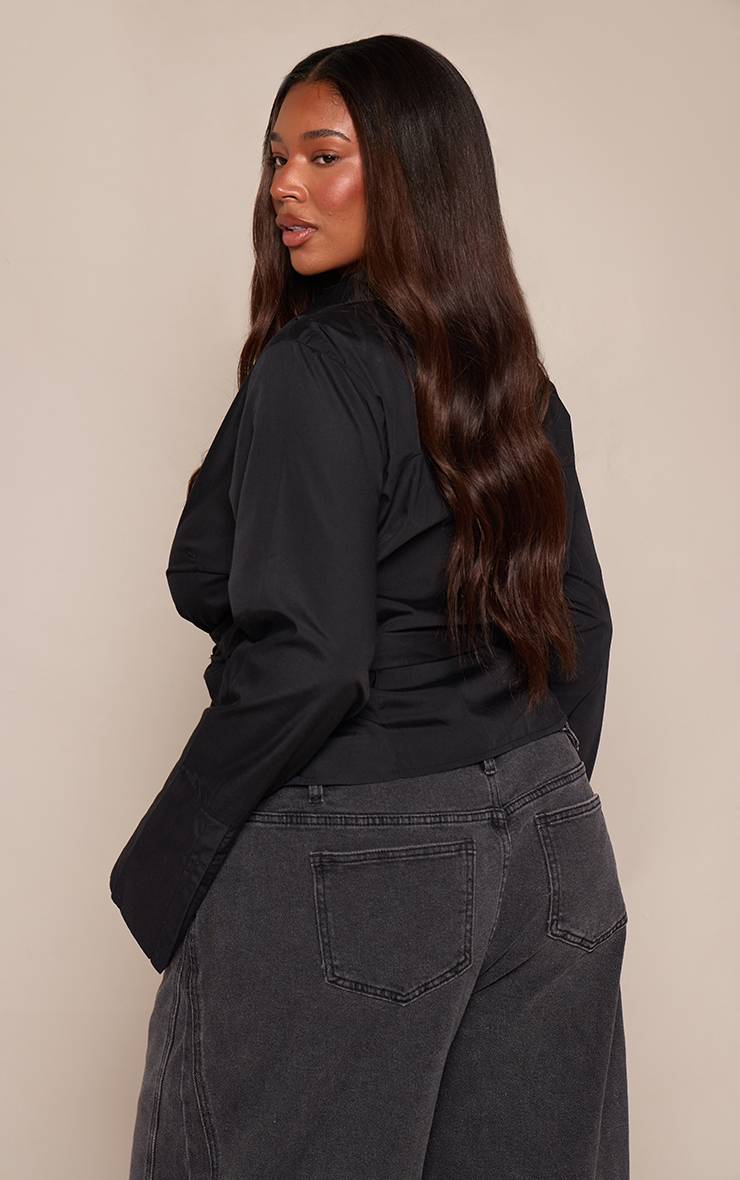 Noir Chemise Grande Taille À Taille Nouée Cintrée