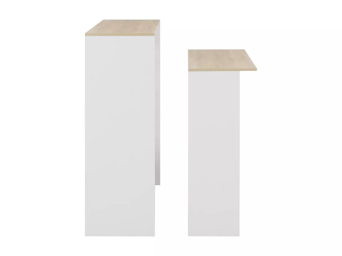 Table de bar avec 2 dessus de table Blanc et chêne 130x40x120cm