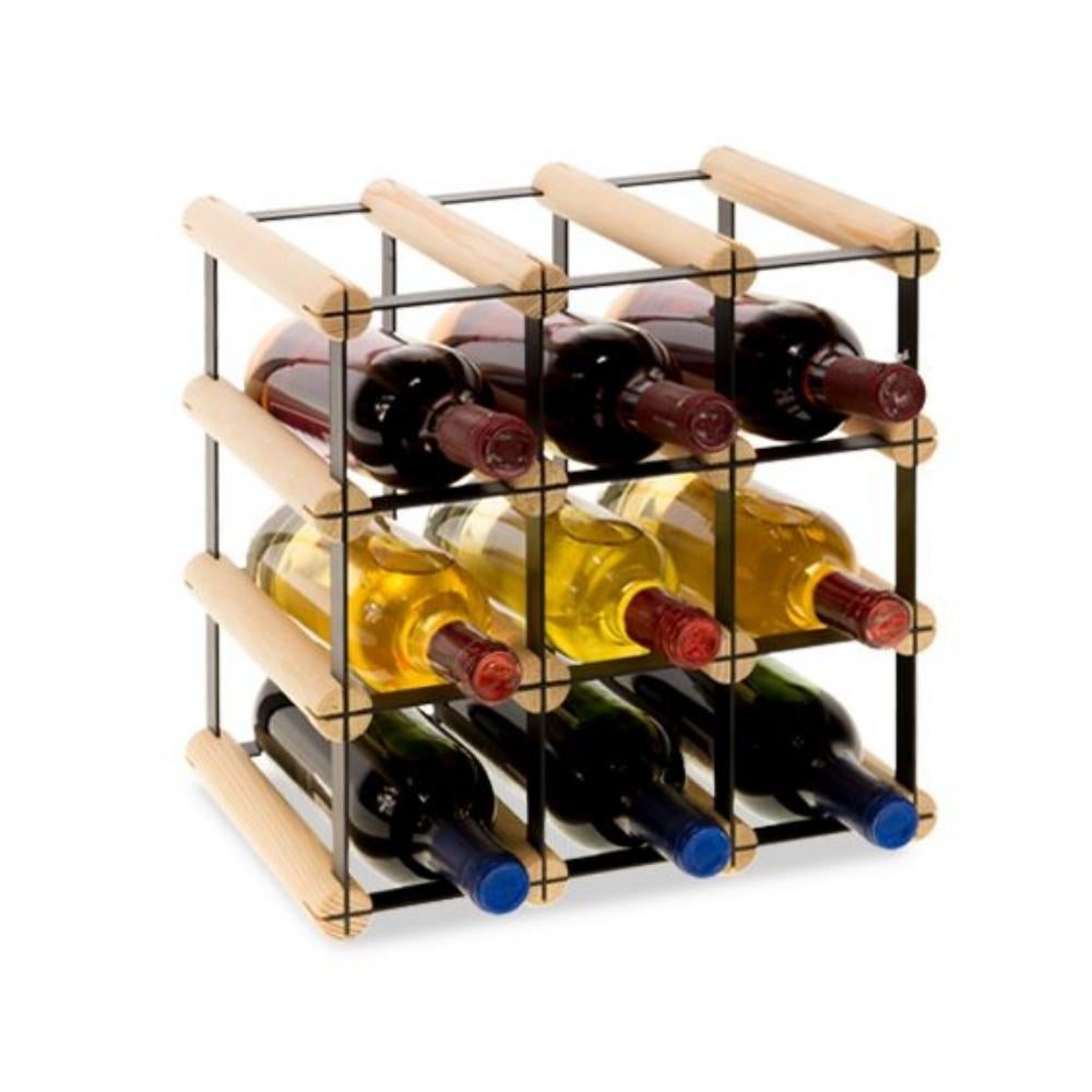 PROREGAL Modulair Wijnrek Vinotega Mod Metaal HxBxD 32,5 x 32,5 x 24,5 cm 3 x 3 Flessen Massief Dennenhout Natuurlijk