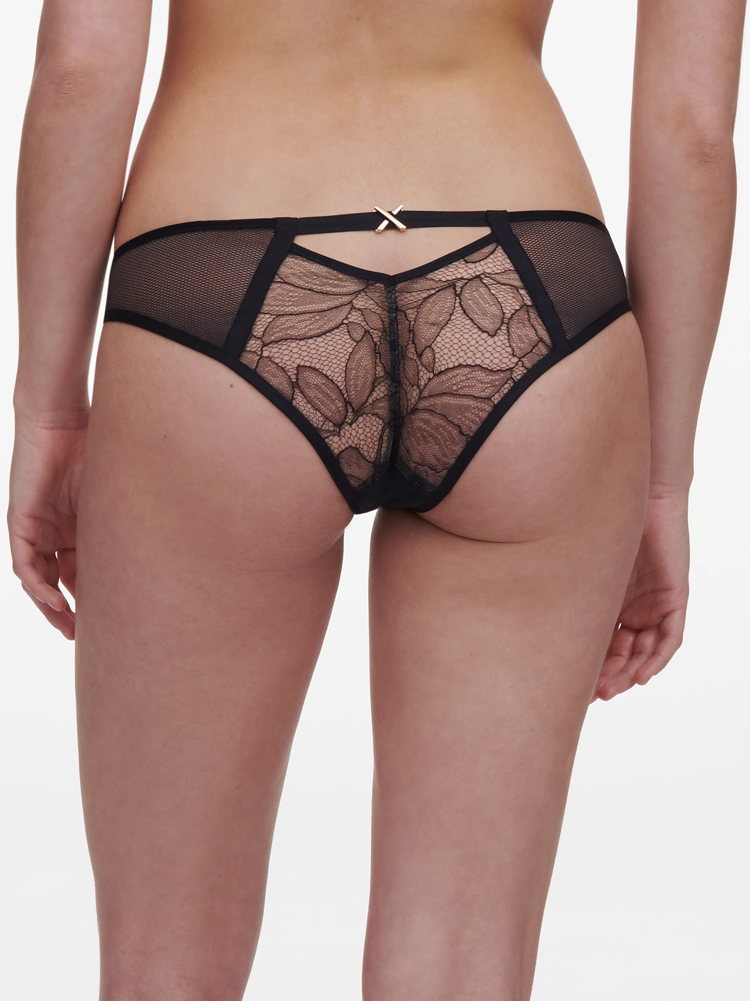 XQUISITE - Slip dégagé avec dentelle de leavers | Noir