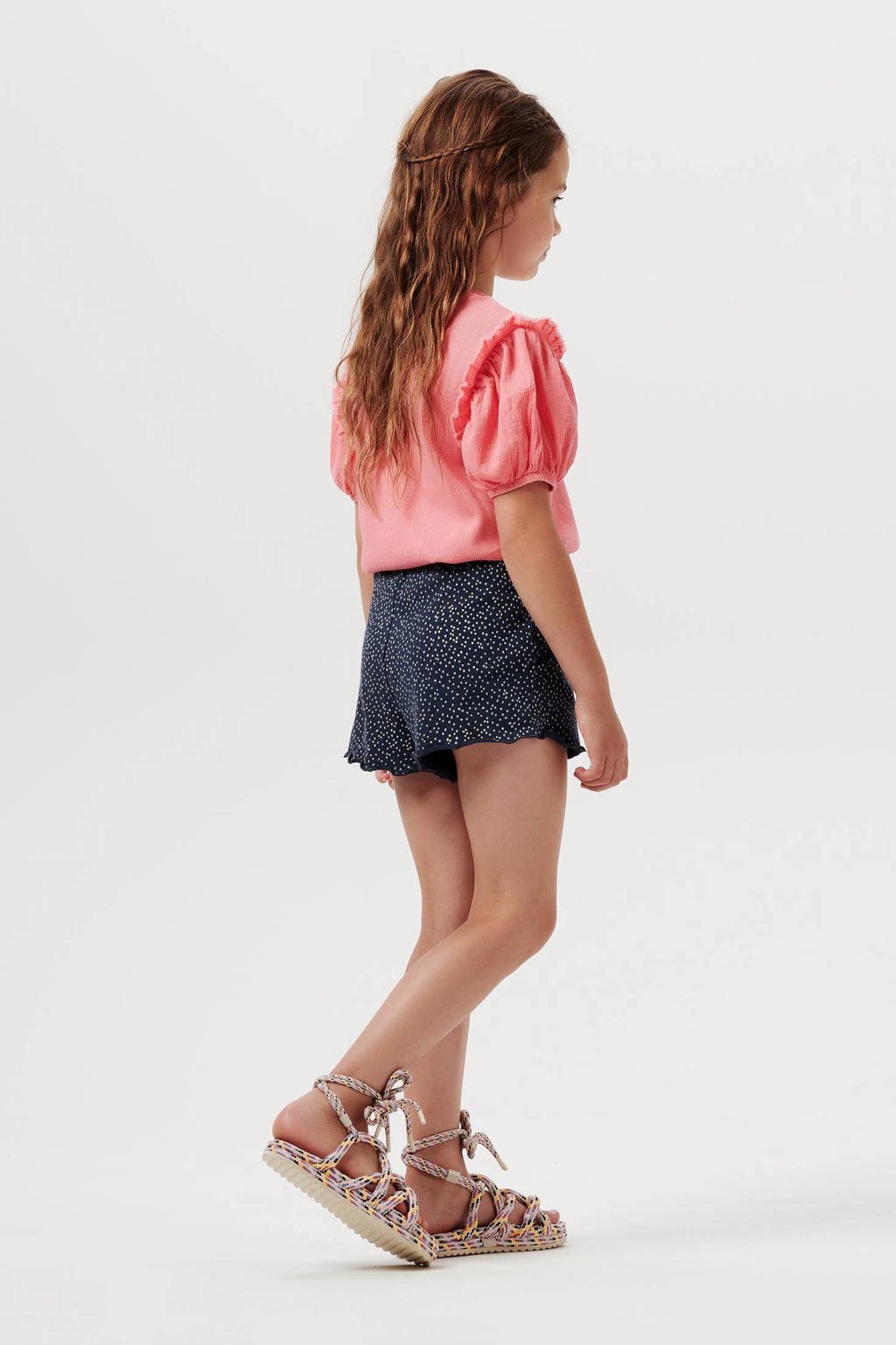 Noppies T-shirt Payson met tekst en ruches roze