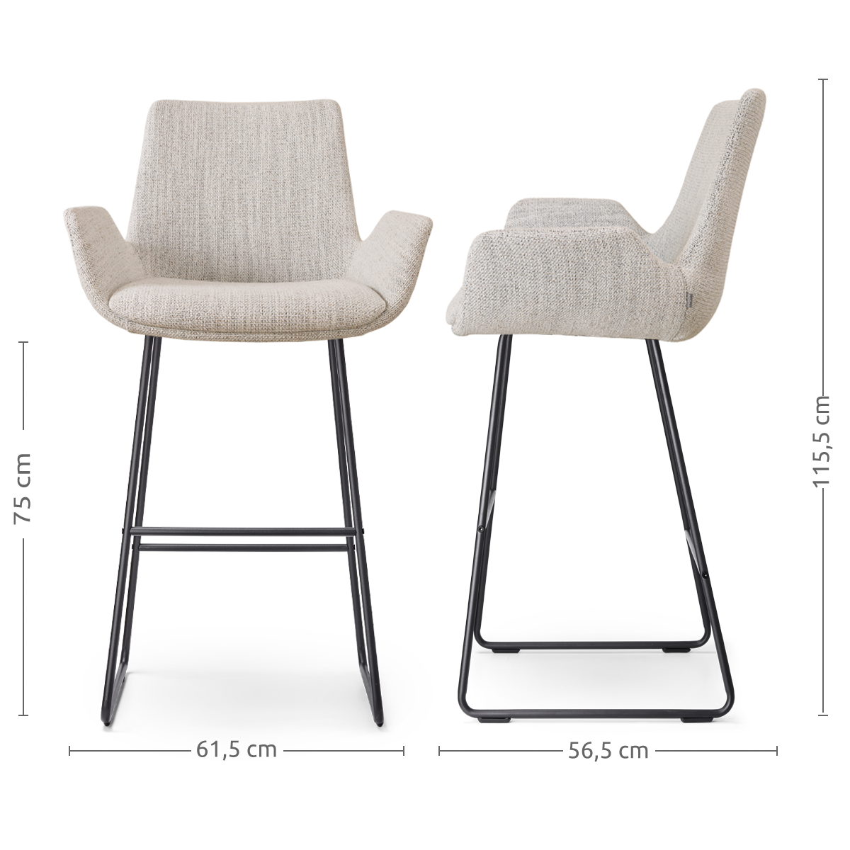 Nolon Nino-Eef Barkruk Beige GemÃªleerd - met Armleuning - Zwart - 75
