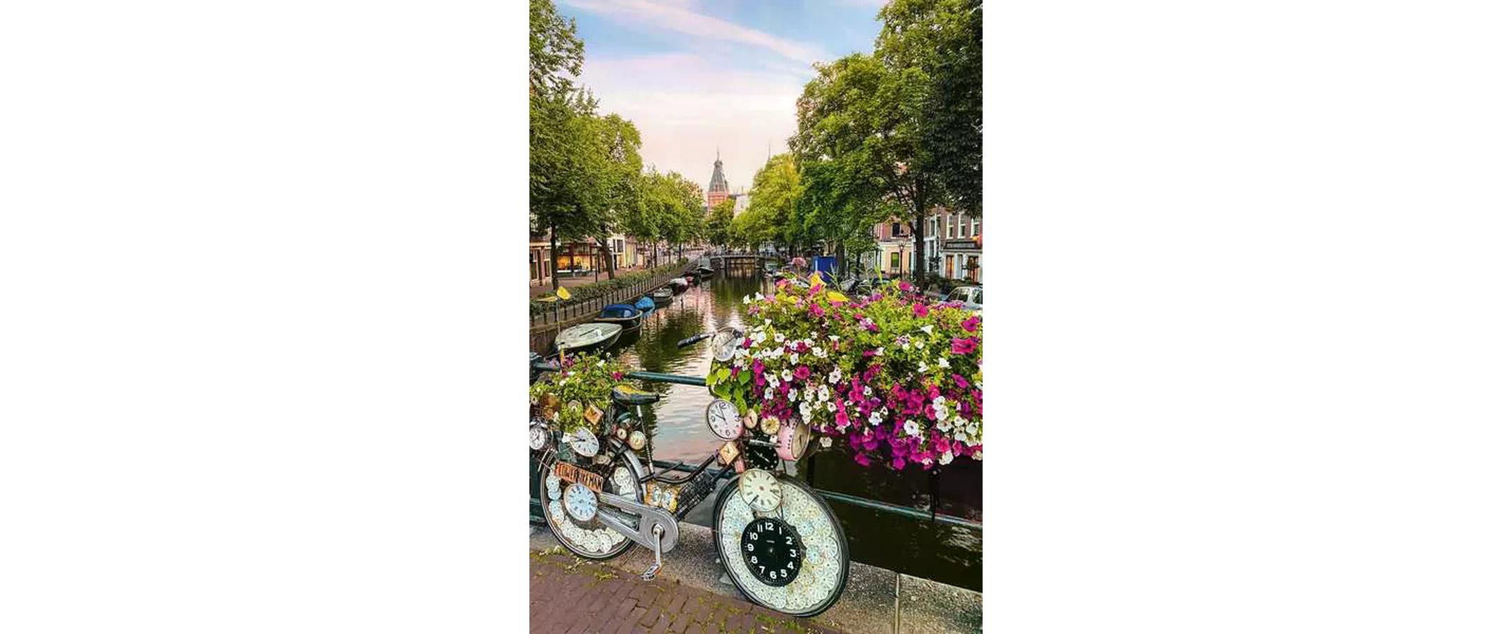 Puzzle Fahrrad und Blumen in Amsterdam 1000 TeileKlassisches Puzzlespiel mit Premium-Qualität