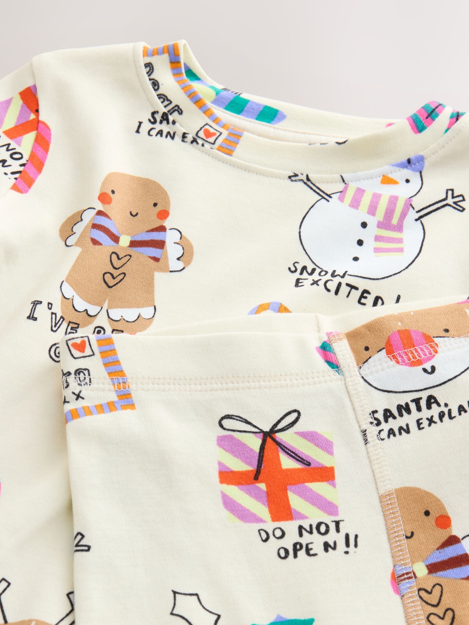 Ecru Kerstman/Sneeuwpop-print - Kerstpyjama (9 mnd-16 jr)
