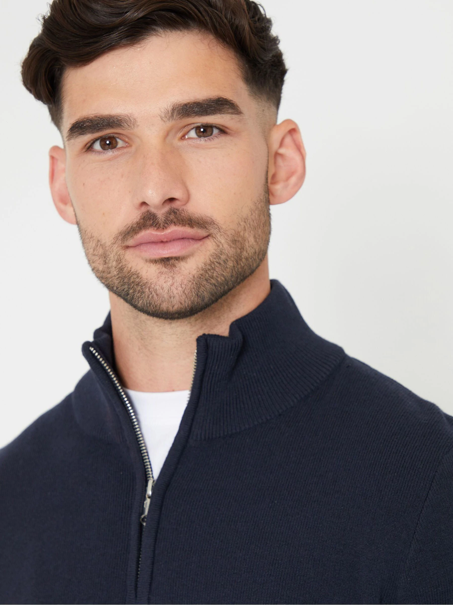 Marineblauw - Threadbare gebreide trui van katoenmix met korte rits