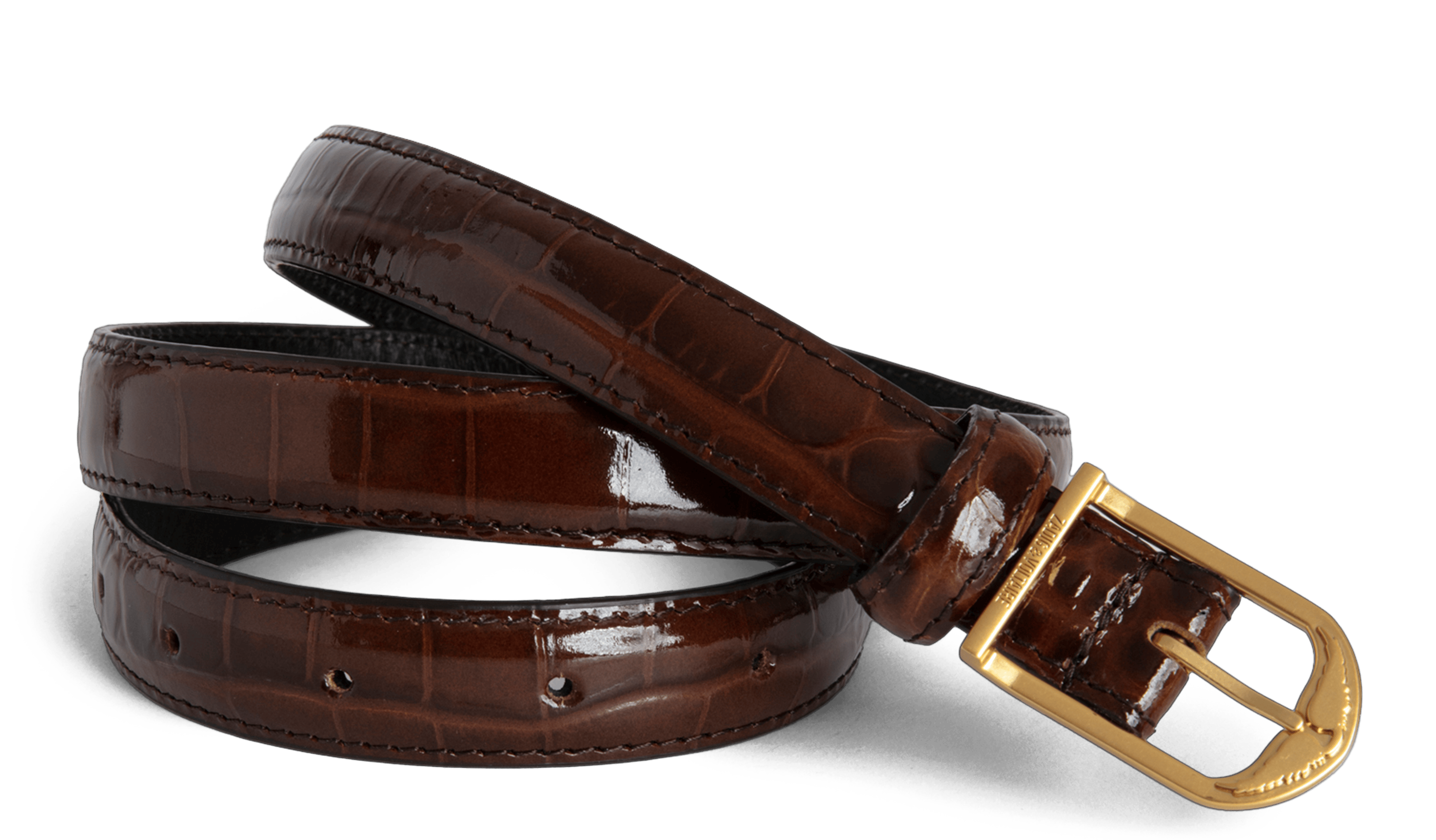 RISE - Ceinture en cuir embossé effet croco | Marron