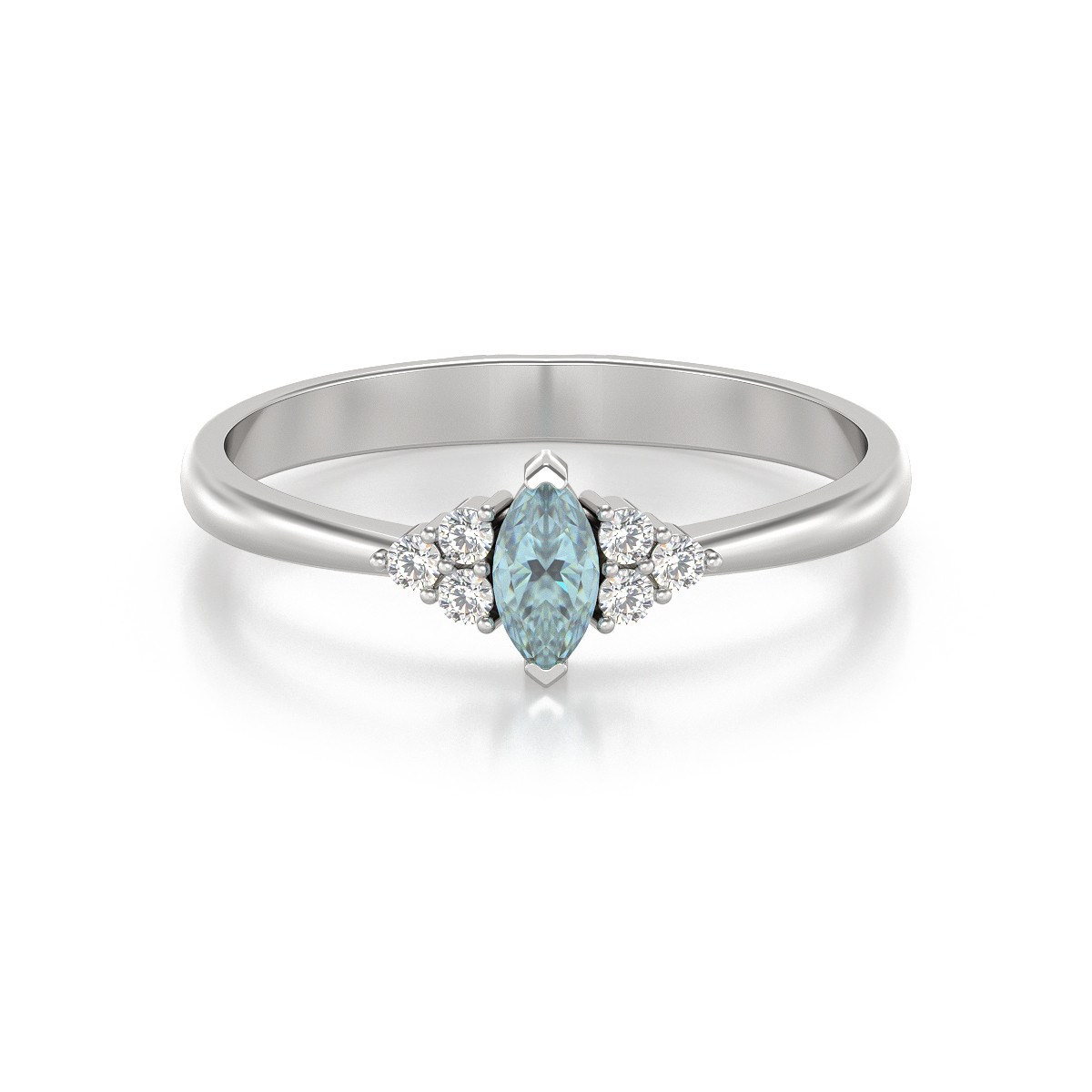 Bague ADEN Or 585 Blanc Aigue-Marine et diamants 2.1grs