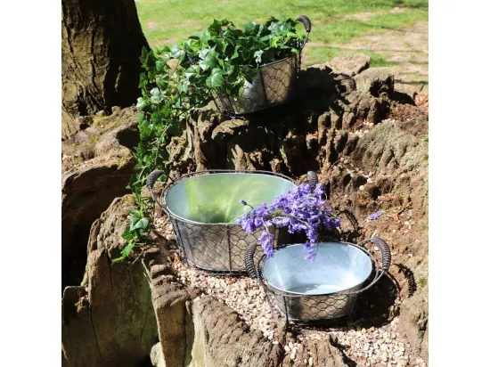 ~Set3 paniers grillage jardinière extérieur pot métal gris 20-24-29cm